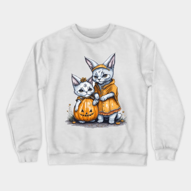Kittens celebrating Halloween Crewneck Sweatshirt by Maria Murtaza